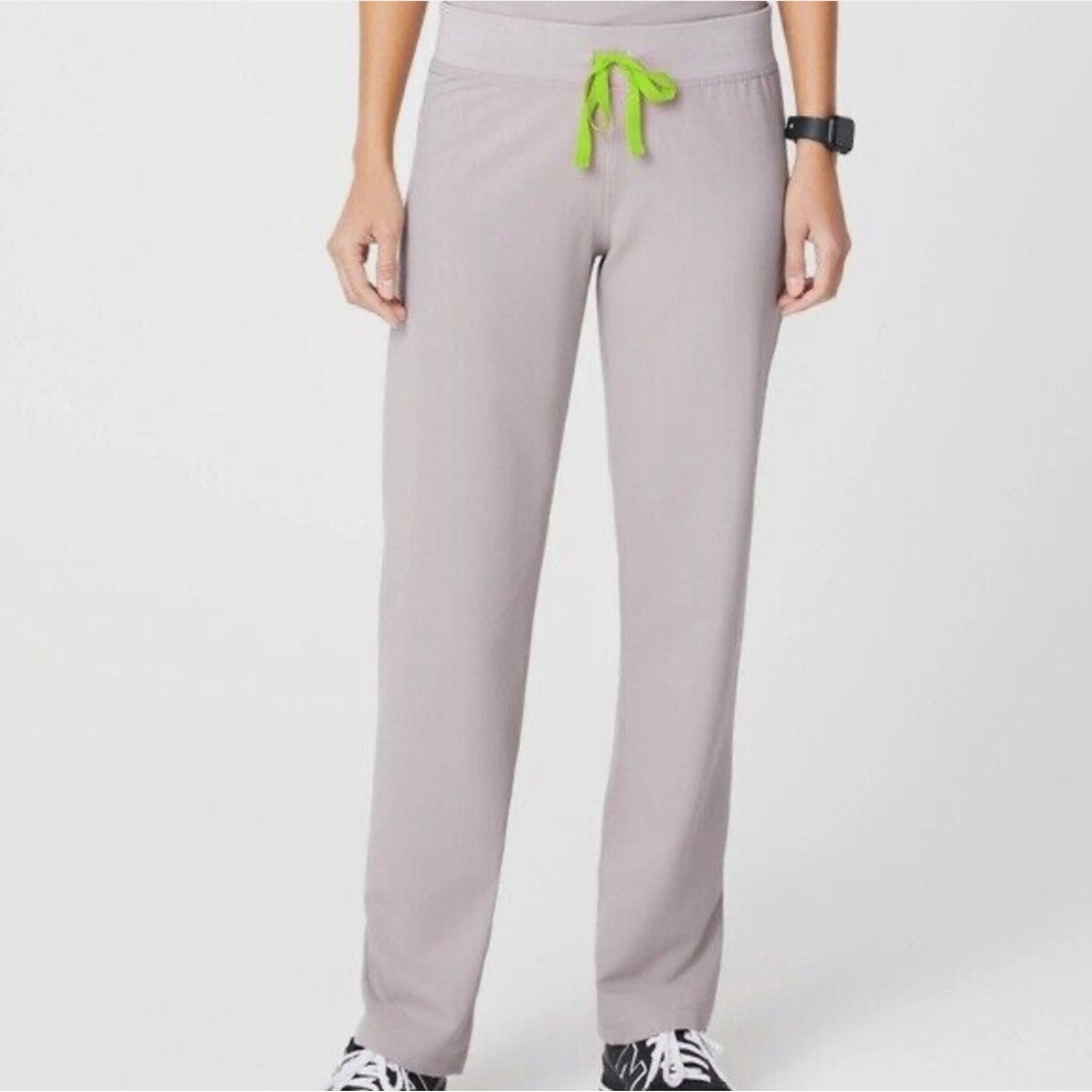 Figs Gray Straight Leg Pants with Green Drawstring